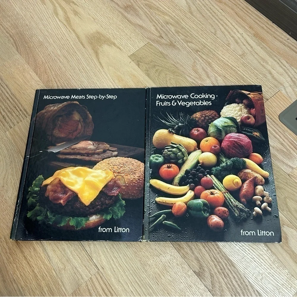 Vintage Litton Microwave Cookbook Bundle Meats Vegetable Hardcover Black